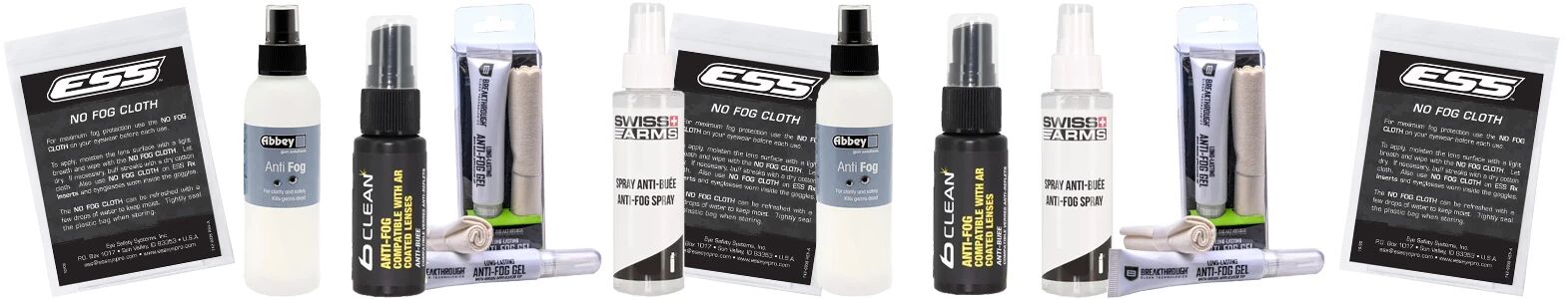 Various anti-fog sprays and wipes