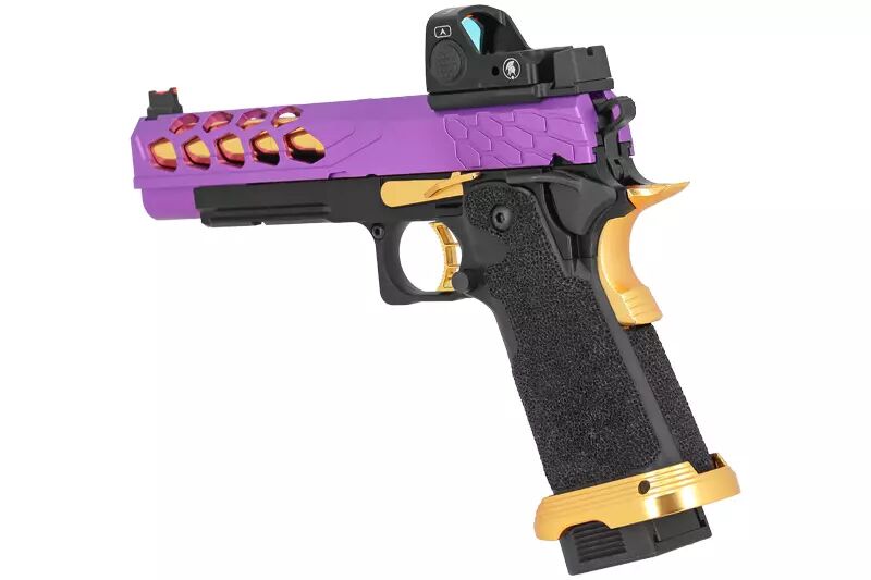 Airsoft Pistol GBB Stryk Hi-Capa 5.1 Violet and Gold Lancer Tactical with RMR