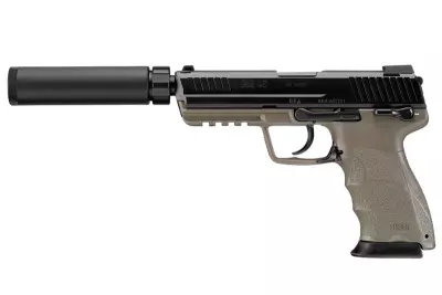 Rplique de poing airsoft GBB HK45 Tan Tokyo Marui Gaz avec silencieux intgr