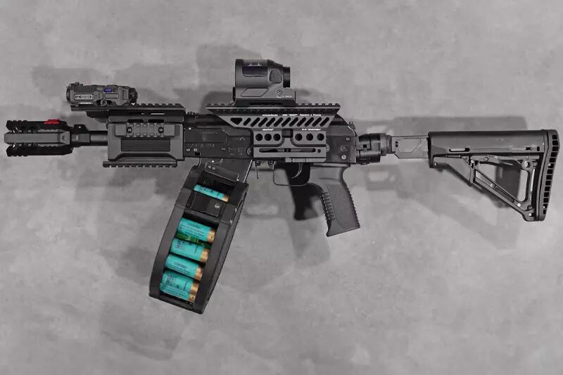 R&eacute;plique fusil &agrave; pompe SAIGA 12 SBS DRUM HPA Tokyo Marui Custom