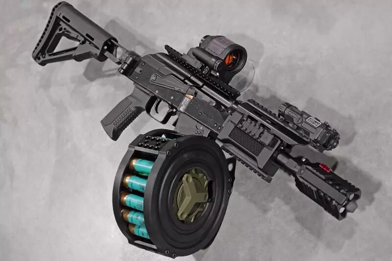 R&eacute;plique fusil &agrave; pompe SAIGA 12 SBS DRUM HPA Tokyo Marui Custom